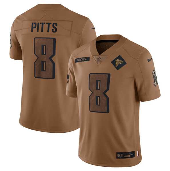 Men's Atlanta Falcons #8 Kyle Pitts 2023 Brown Salute To Setvice Limited Football Stitched Jersey Dyin